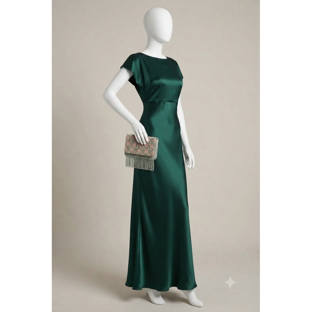 Lulus Forest Green Satin Cowl Back Maxi Dress Evening Gown Sleeveless M
